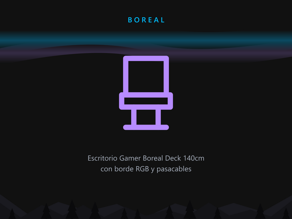 Escritorio Gamer Boreal Deck 140cm con borde RGB y pasacables
