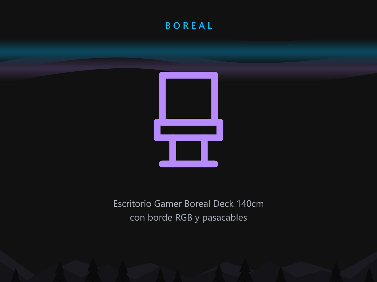 Escritorio Gamer Boreal Deck 140cm con borde RGB y pasacables