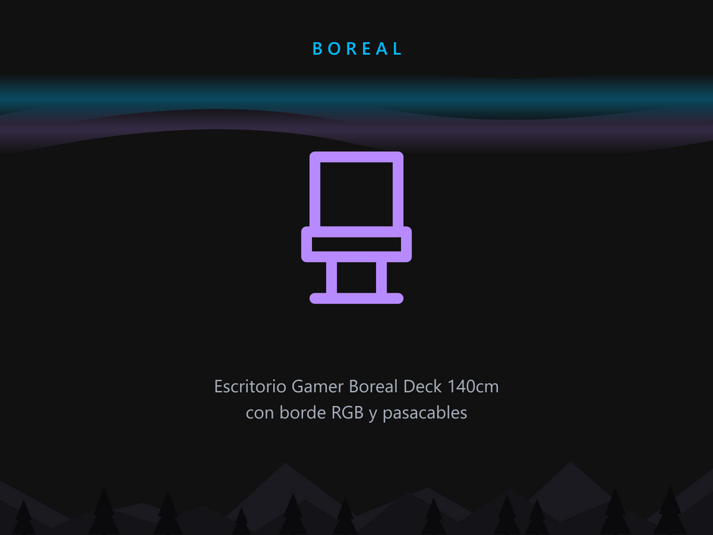 Escritorio Gamer Boreal Deck 140cm con borde RGB y pasacables