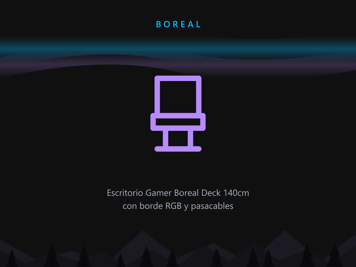 Escritorio Gamer Boreal Deck 140cm con borde RGB y pasacables