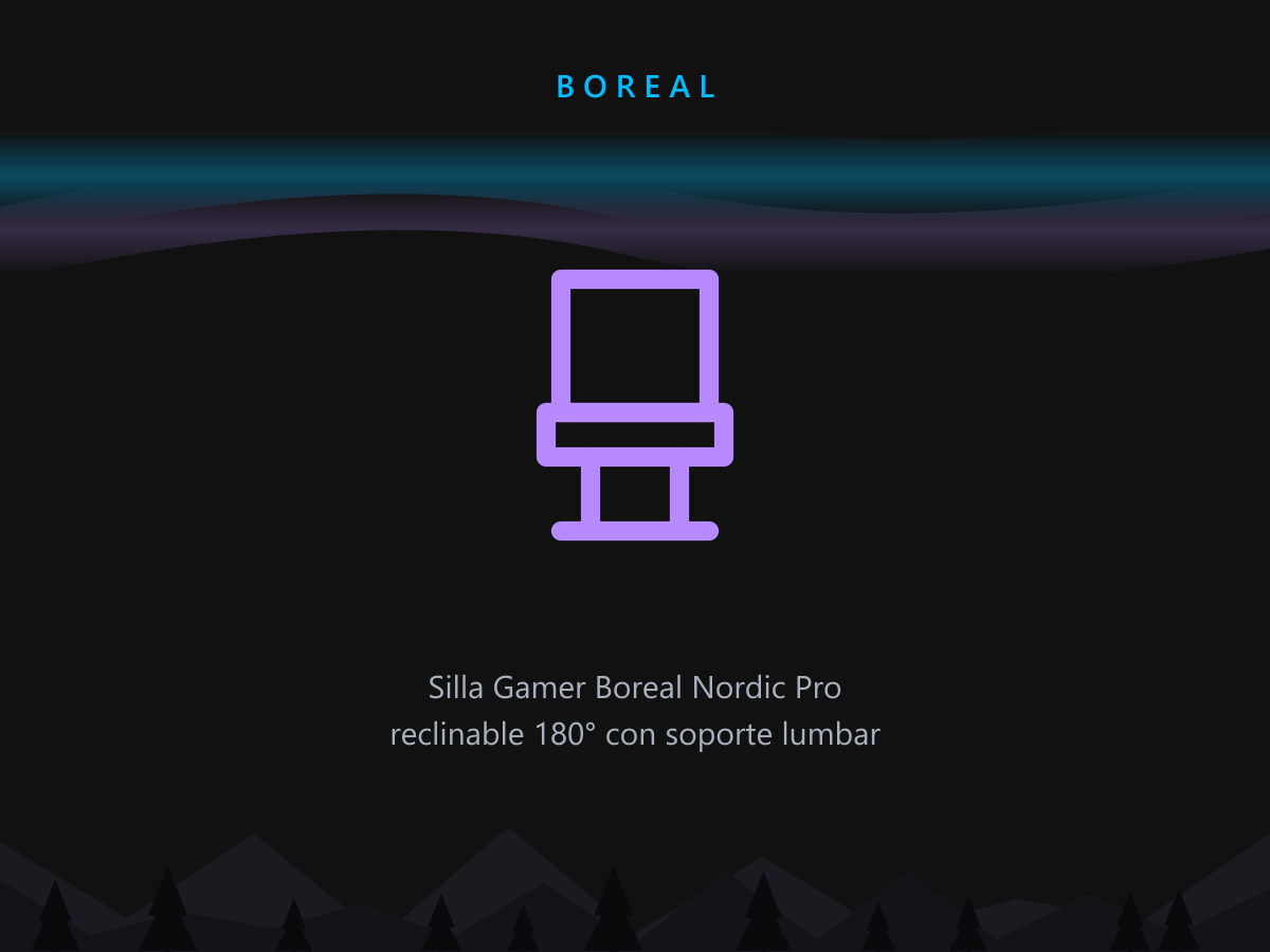 Silla Gamer Boreal Nordic Pro reclinable 180° con soporte lumbar