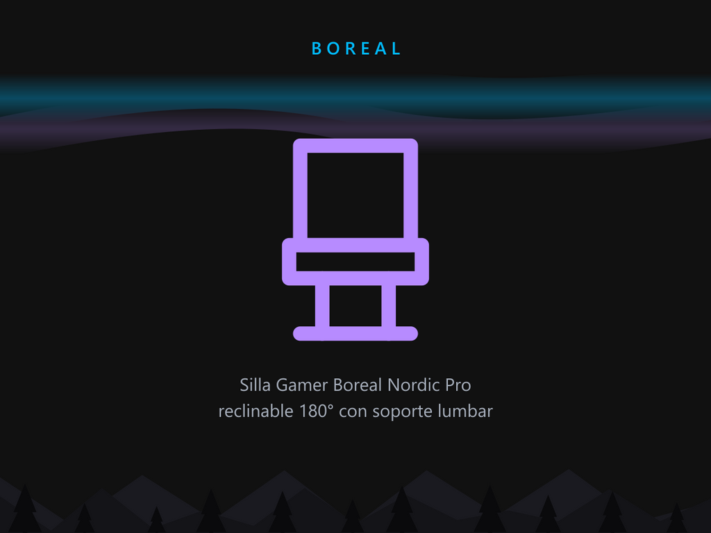 Silla Gamer Boreal Nordic Pro reclinable 180° con soporte lumbar