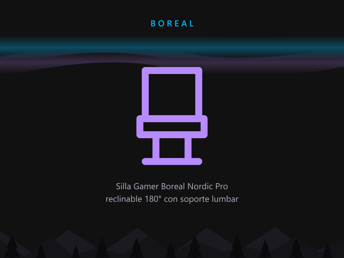 Silla Gamer Boreal Nordic Pro reclinable 180° con soporte lumbar
